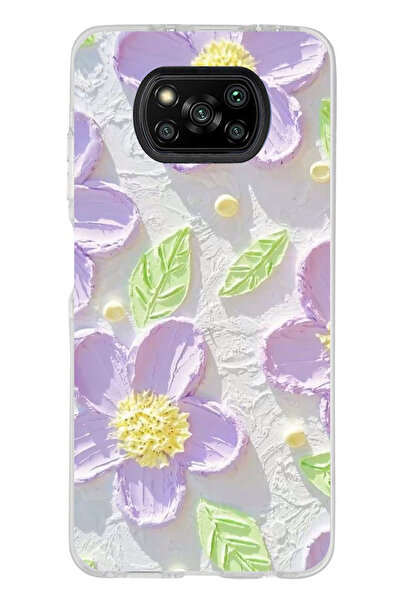 TechTree Poco X3 / NFC / PRO Uyumlu Mor Papatyalar Sulu Boya Şeffaf Silikon K...
