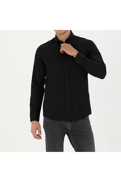 nightblack Slim Fit Lycra Δεν απαιτείται σιδέρωμα Πλένεται και φορεμένο Βαμβακερό ανδρικό πουκάμισο χωρίς τσέπη
