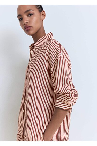 MANGO Woman Düz kesim çizgili gömlek