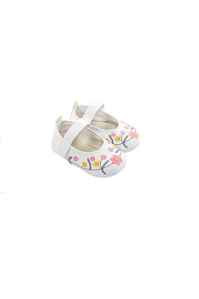 Balgüneş Tekstil Flower Embroidered Baby Ballet Booties White