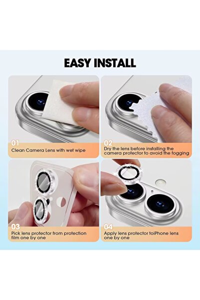Go Aksesuar iPhone 17 Compatible Stone Diamond Camera Lens Protective Glass