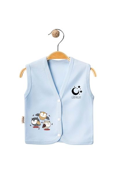 Babexi Owl Printed Combed Cotton Vest Blue