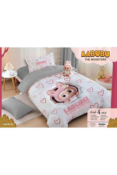 LABUBU Kids Comforter Set - 4 Piece Cartoon Bedding | Soft, Hypoallergenic, Fade Resistant
