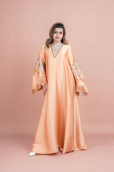 IKKXA Shimmer Detail Sleeves Embroidered Jalabiya