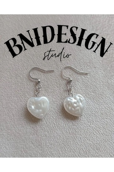 bnidesign أقراط نسائية أنيقة على شكل قلب أبيض كبير