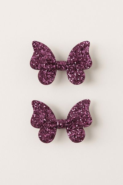 Magu Girl's Purple Glitter Butterfly Hairpin Set – Set of 2 Shiny Hairpins