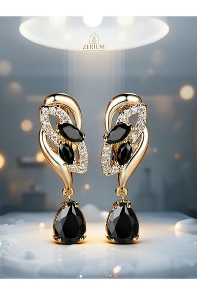 ZERİUM Queen Sparkle Drop Zircon Dangle Earrings