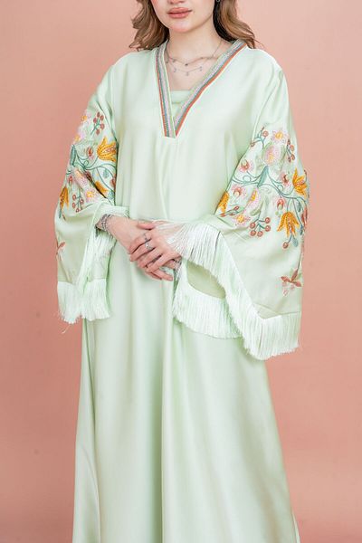 IKKXA Shimmer Detail Sleeves Embroidered Jalabiya