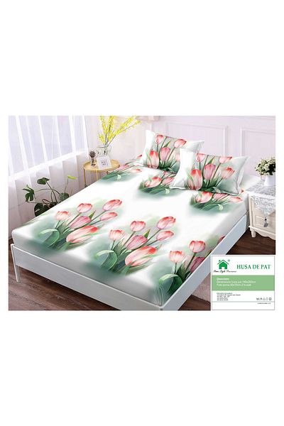 FIONNA.RO Elasticated Duvet Cover and Pillowcases Made of Finet 180x200cm - Tulips
