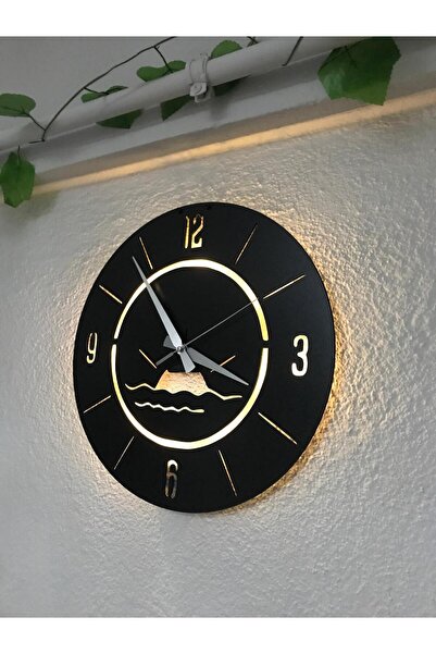 GünceDekor ساعة حائط على شكل جزيرة وبحر ديكور خشبي حديث