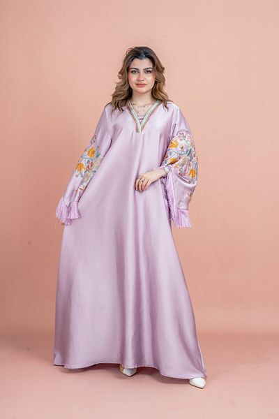 IKKXA Shimmer Detail Sleeves Embroidered Jalabiya