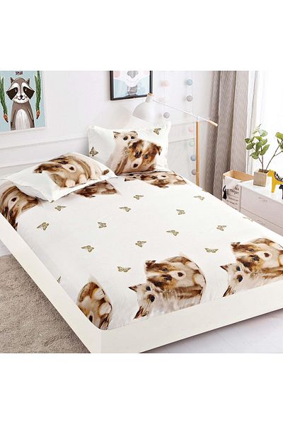 FIONNA.RO Elasticated Pillowcase and Pillowcases Made of Finet 180x200cm - Playful Puppies