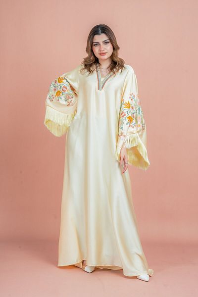 IKKXA Shimmer Detail Sleeves Embroidered Jalabiya