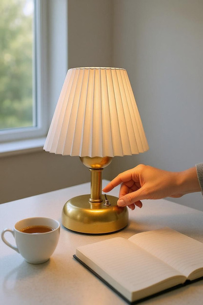 Bubihome Pilli Led Abajur, Kablosuz Pileli Dekoratif Abajur Gold Metal Gövde