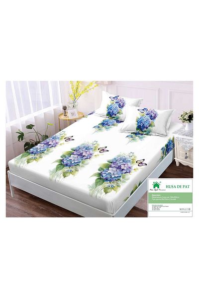 FIONNA.RO Elasticated Duvet Cover and Pillowcases Made of Finet 180x200cm - Butterflies and Flowers