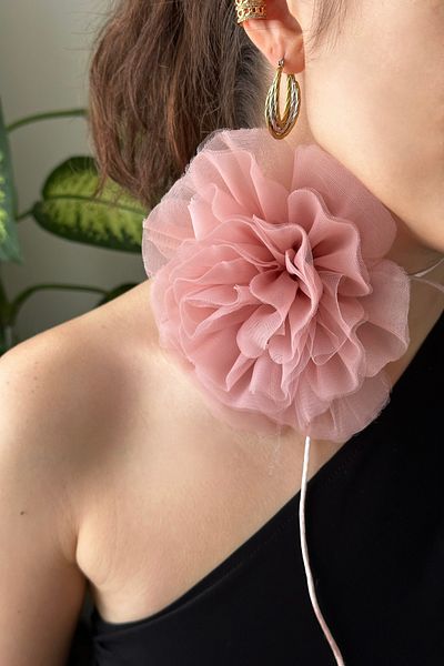 CHANCE GİFT Halter Neck Fabric Flower Cloth Brooch Women Pendant Lace-Up Luxury Neck Accessory