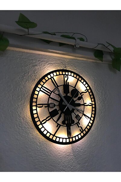 GünceDekor Dekoratif Mutfak Dekorasyonu Ledli Duvar Saati