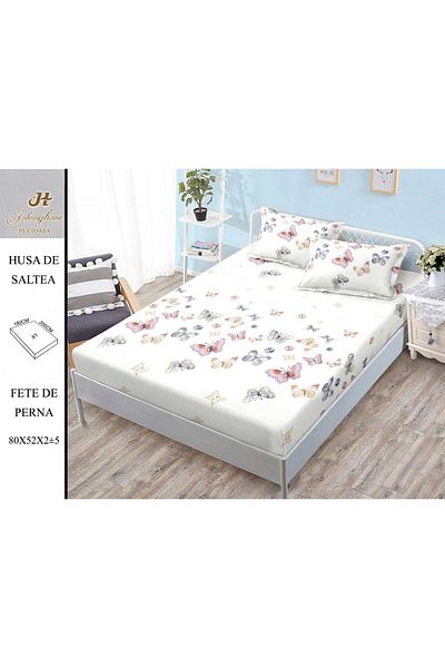 FIONNA.RO Elasticated Duvet Cover and Pillowcases in Finet 180x200cm - Cream with Butterflies