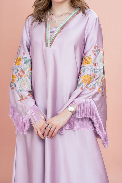IKKXA Shimmer Detail Sleeves Embroidered Jalabiya
