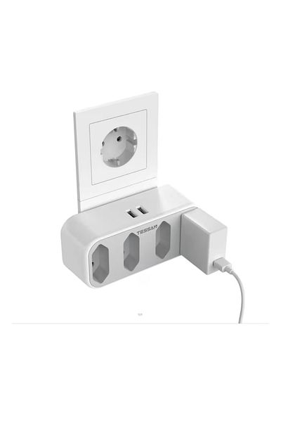 TESSAN Tessan 4-outlet socket with 2 USB ports, 12.3 x 5.5 x 7.8 cm, plastic, white