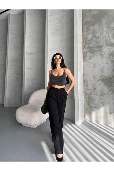 LOBOLIC Pantaloni Tok Fit Cut Confortabil – Pantaloni largi și talie înaltă
