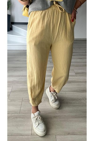 Oslove Yellow Leg Clamp Muslin Trousers
