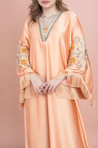IKKXA Shimmer Detail Sleeves Embroidered Jalabiya