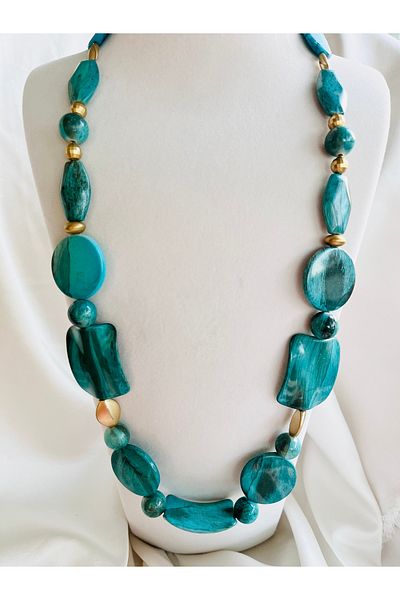 COCOSH TAKI Turquoise Colored Stone Gold Detailed Long Multi Necklace
