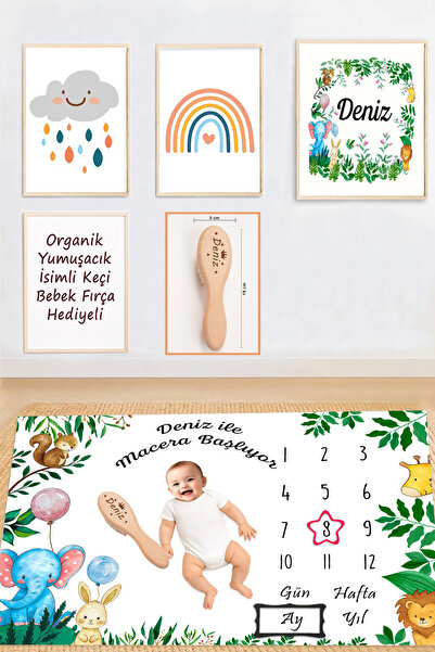 Sitilin Kız Bebek Hediyelik İsimli Aylık Anı Battaniyesi, Organik Fırca Yenid...