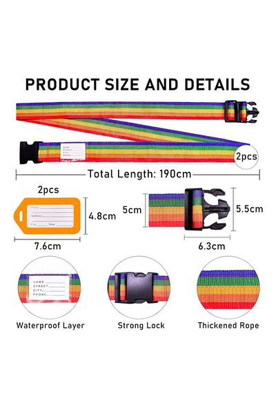 OEM 4-piece set, 2 suitcase straps and 2 labels, 190 x 5.5 cm, nylon, polypropylene, multicolor