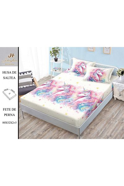 FIONNA.RO Elasticated Duvet Cover and Pillowcases Made of Finet 180x200cm - Unicorn