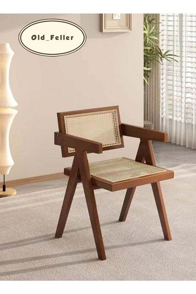 Generic Antique Chandigarh Chair with Bamboo Seat and Backrest, Teakwood Brown