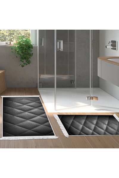 Dekoreko Non-Slip Base Djt Toilet Set Palace Leather Fringed Geometric E5013 Black