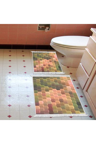 Dekoreko Non-Slip Base Djt Toilet Set Earth Fringed Geometric E5014 Colorful