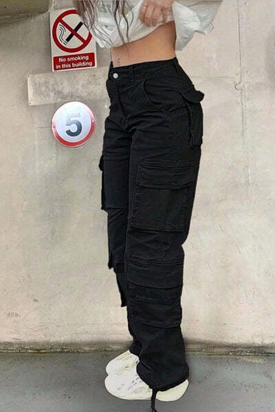 StreetWear Outlet Women's Pants, High Waist, Cargo, Y2K Style, Multiple Pockets