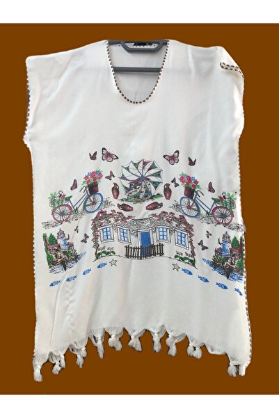 zera collection فستان من قماش الخيزران مطرز يدويًا على الشاطئ والبحر وحمام ال...