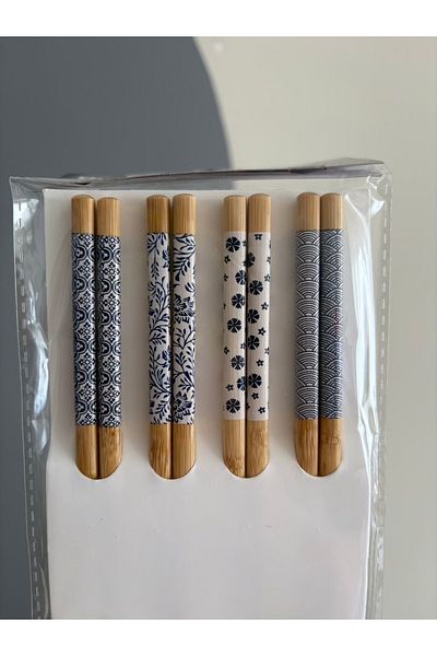 lizzinsa Ethnic Pattern Bamboo Chopstick Set 8 Pieces Classic