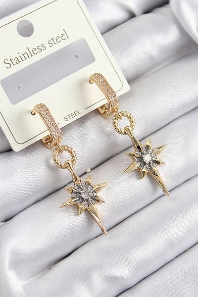 Avantaj Kapıda 316L Steel Zircon Stone Dangle Pole Star Model Gold and Silver Color Women's Earrings