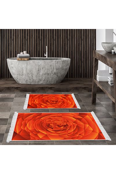 Dekoreko Non-Slip Base Djt Toilet Set Palace Leather Fringed Geometric E5011 Orange