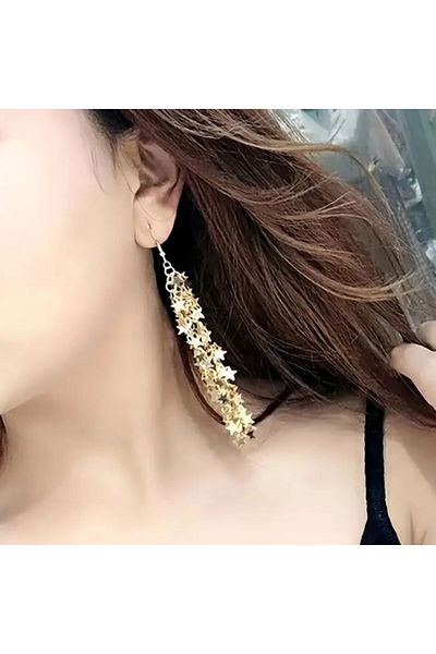 Yıldız Accessory Long Dangle Star Steel Earrings Comet Galaxy Earrings Gold and Silver Color