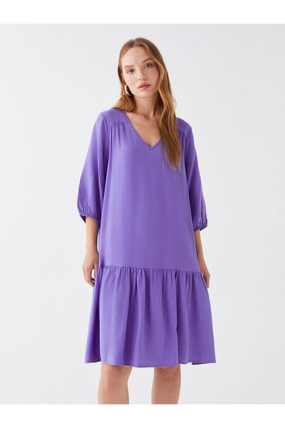 LC Waikiki V-Neck Plain Balloon Sleeve Women's Dress