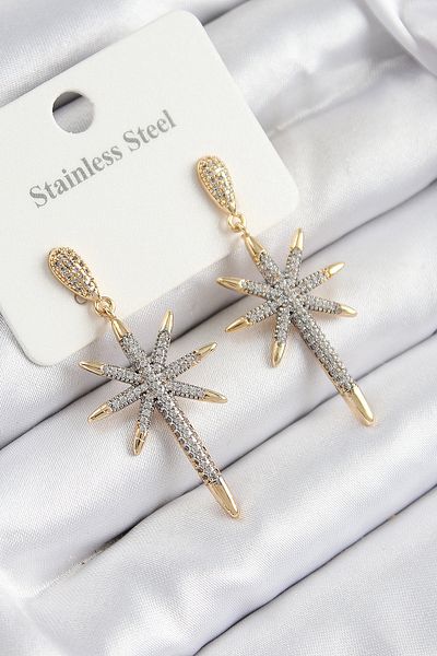 SeyCey.co 316L Steel Zircon Stone Compass Star Model Gold and Silver Color Women's Earrings
