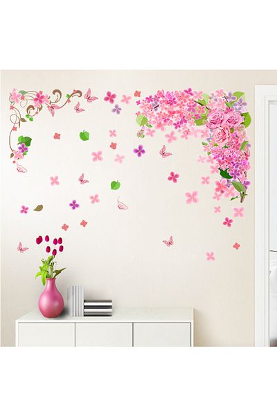 BV Decorative sticker, Pink flowers with butterflies 115 cm, 139-1STK