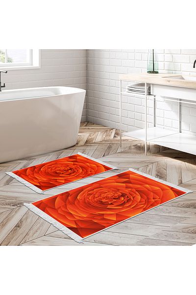Dekoreko Non-Slip Base Djt Toilet Set Luna Cotton Fringed Geometric E5011 Orange