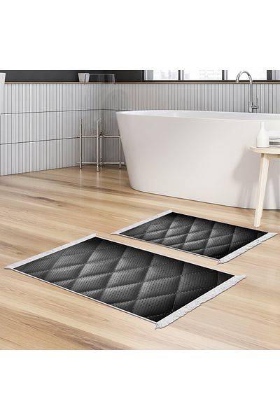 Dekoreko Non-Slip Base Djt Toilet Set Luna Cotton Fringed Geometric E5013 Black