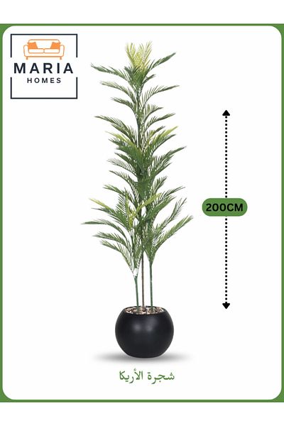 MARIA HOMES Artificial Areca Palm Tree 200 cm – Tall Indoor Plant with Black Pot