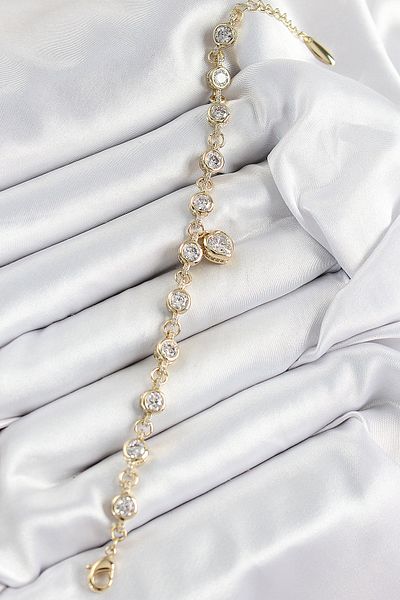 Clariss Xuping Brass Zircon Stone Dangle Heart Model Gold Color Women's Bracelet