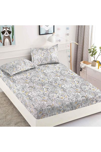 FIONNA.RO Elasticated Duvet Cover and Pillowcases Made of Finet 180x200cm - Grey Indian Style