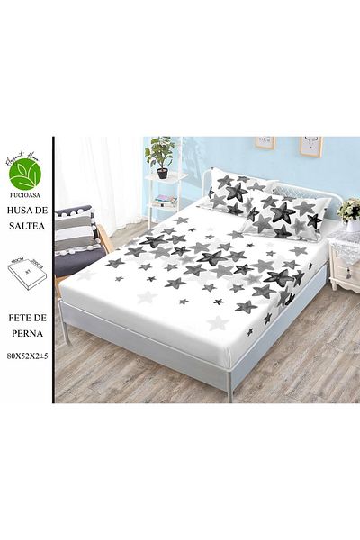FIONNA.RO Elasticated Duvet Cover and Pillowcases Made of Finet 180x200cm - White with Stars