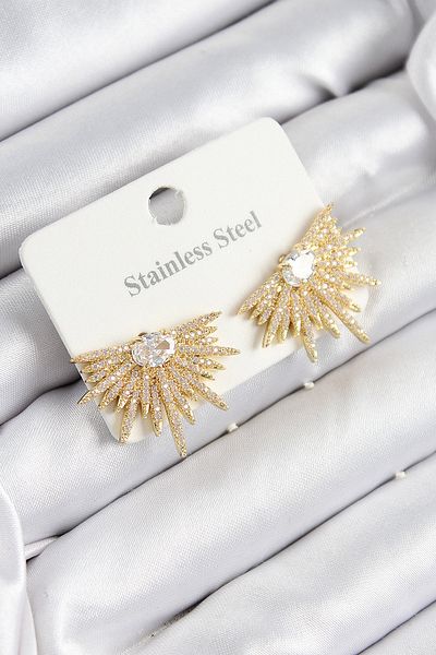 Clariss 316L Steel Zircon Stone Fan Model Gold Color Women's Earrings